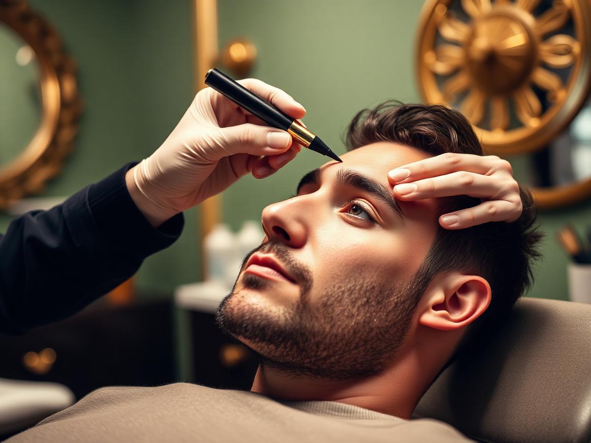 Man having his eyebrows groomed and tinted at Beauty Emporium