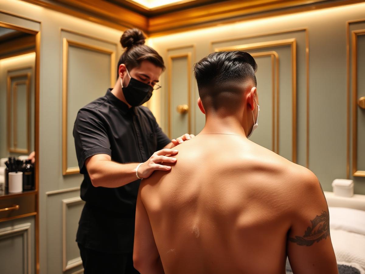 Men's back and shoulder waxing treatment at Beauty Emporium
